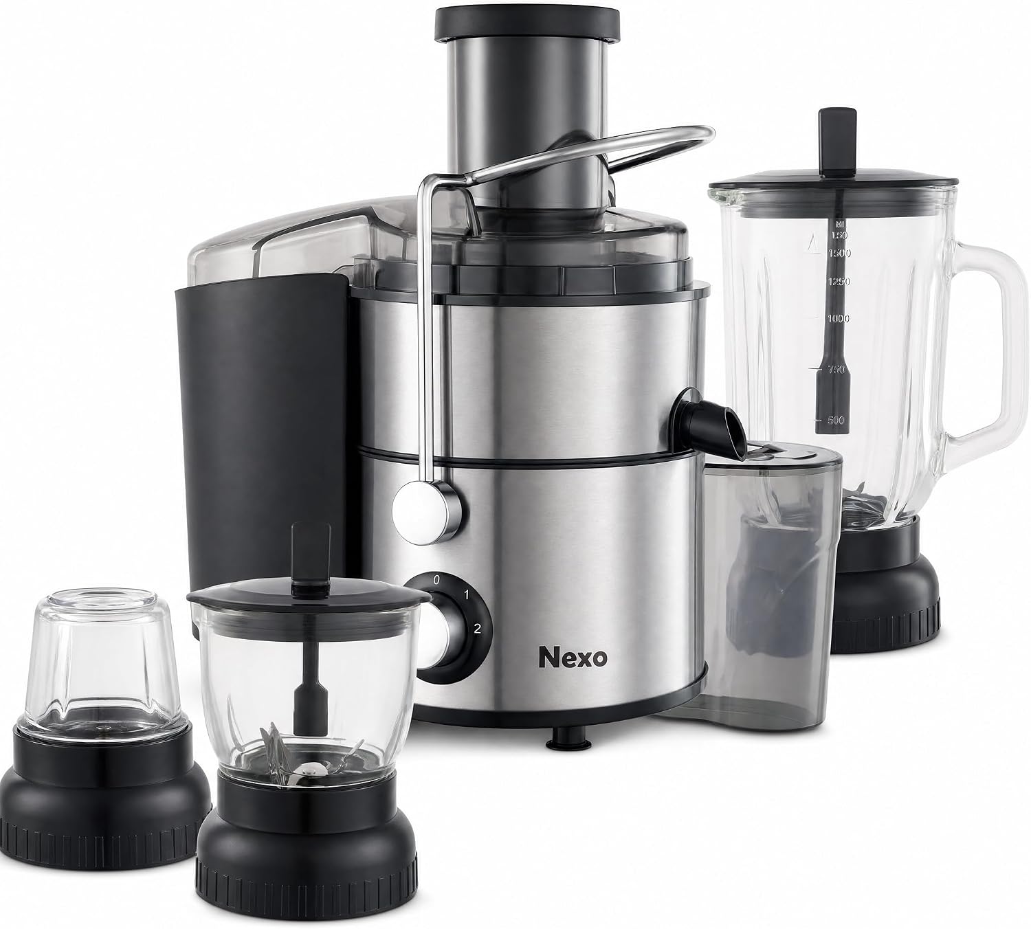 4 in 1 Juicer Blender Mixer Grinder 1000W, Stainless Steel Countertop Blender with Glass Jar, Meat Mincer, Wet and Dry Grinder and Juicer Attachments
