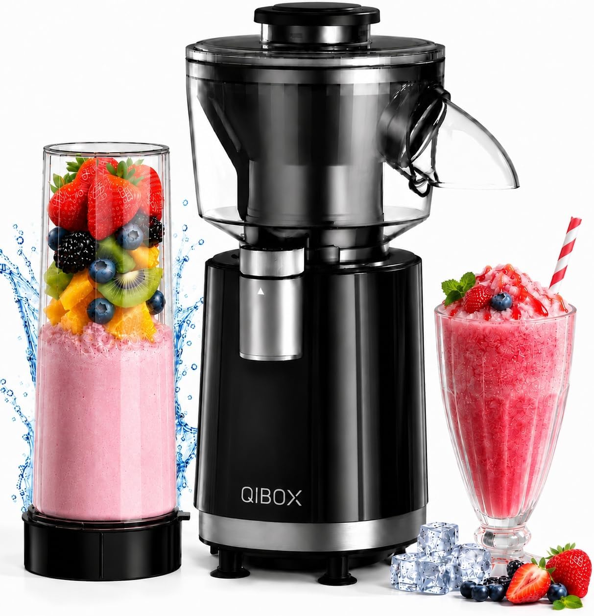 QIBOX 2-in-1 Snow Cone Machine & Smoothie Blender (B0H4Q9CX12)
